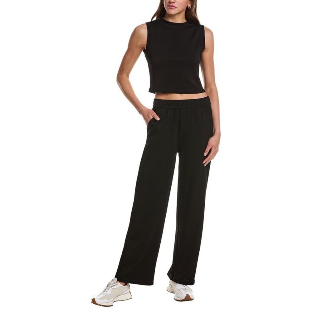 Marion Womens  29In 2Pc Crop Tank & Wide Leg Pant Lounge Set, Black